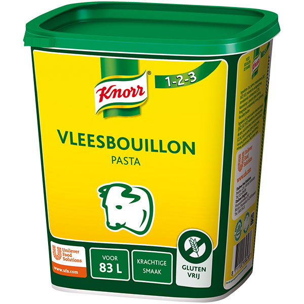 4018071  Knorr  1-2-3  Vleesbouillon Pasta voor 83 lt  1,5 kg