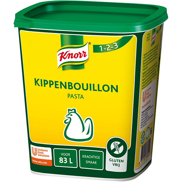 4018075  Knorr  1-2-3  Kippenbouillon Pasta voor 83 lt  1,5 kg
