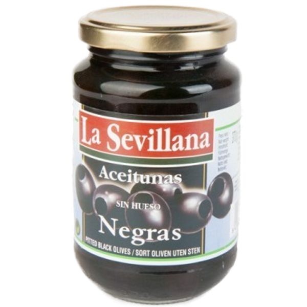 4420033  Sevillana Zwarte Olijven zonder Pit  370 ml