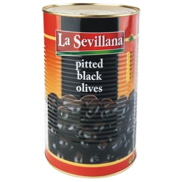 4420043  Sevillana Zwarte Olijven zonder Pit  5 lt