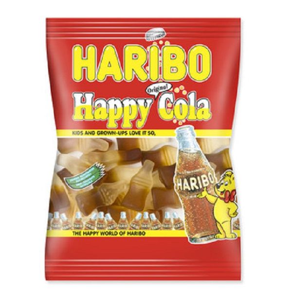 7099075  Haribo Happy colaflesjes in Zakje  28x75 gr