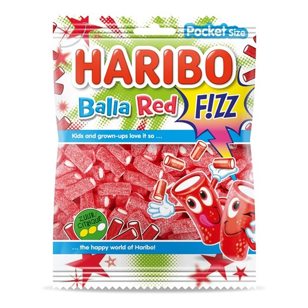 7099086  Haribo Balla Red Fizz in Zakje  28x75 gr