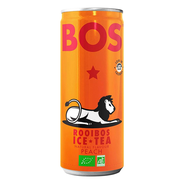 7260008  Bos Bio Rooibos Ice-Tea Peach Emnballge Blik  12x25 cl