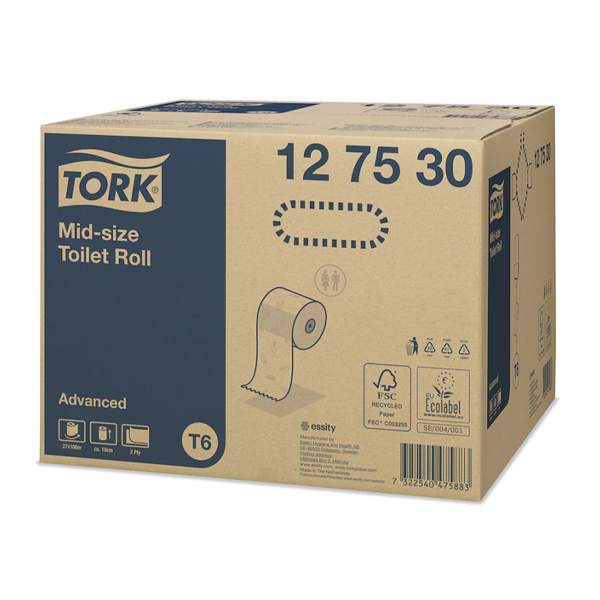 8244062  Tork Toiletpapier Wit 2 Laags Advanced T6  27x100 mtr
